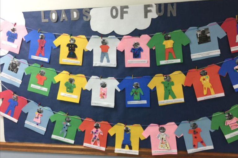 button counting bulletin board preschool clothes